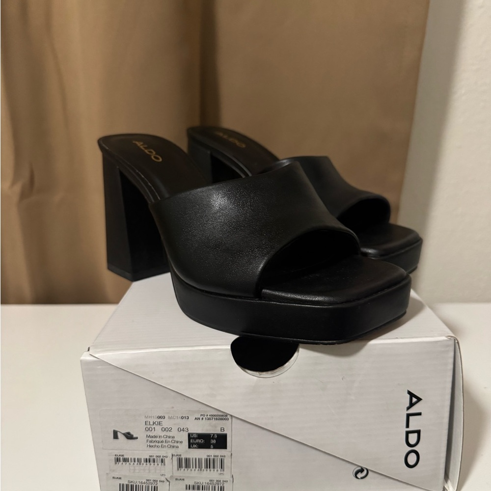 Aldo Black Women's Chunky Heel Mules